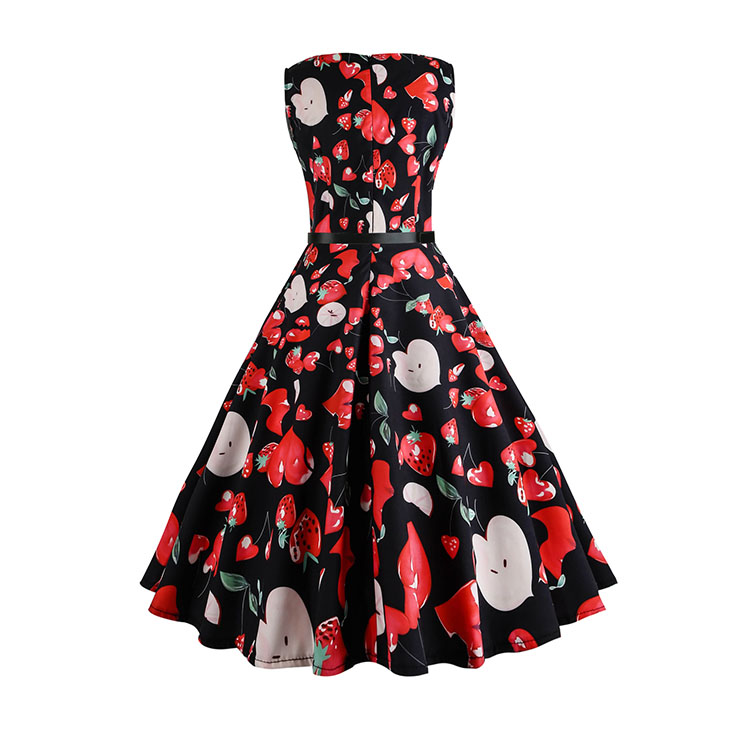 Vintage Dress for Women, Cocktail Party Dress, Vintage Sleeveless Tank Dress, A-line Cocktail Party Swing Dress, Floral Print Vintage Dress, Round Neck Vintage Day Dress, #N20346
