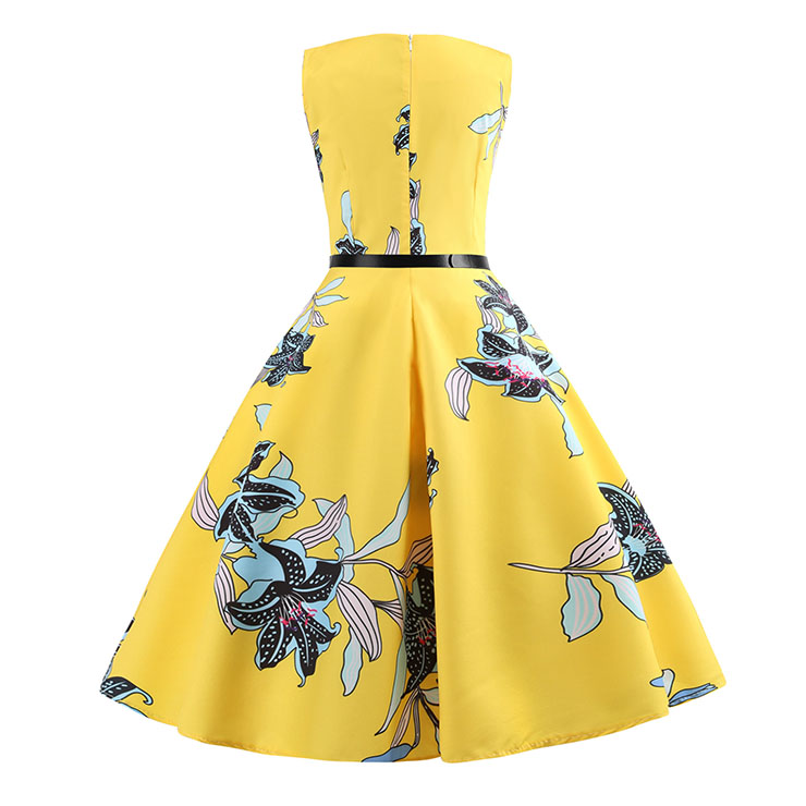 Vintage Dress for Women, Cocktail Party Dress, Vintage Sleeveless Tank Dress, A-line Cocktail Party Swing Dress, Floral Print Vintage Dress, Round Neck Vintage Day Dress, Vintage Hepburn Dress, #N20358