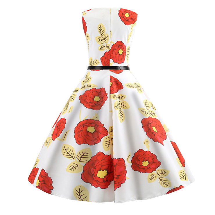 Vintage Dress for Women, Cocktail Party Dress, Vintage Sleeveless Tank Dress, A-line Cocktail Party Swing Dress, Floral Print Vintage Dress, Round Neck Vintage Day Dress, Vintage Hepburn Dress, #N20359