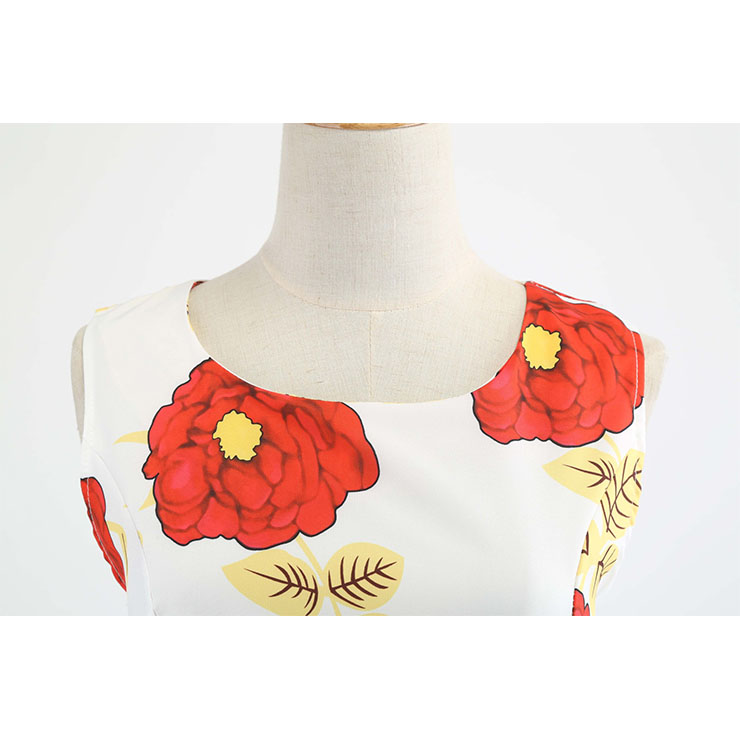 Vintage Dress for Women, Cocktail Party Dress, Vintage Sleeveless Tank Dress, A-line Cocktail Party Swing Dress, Floral Print Vintage Dress, Round Neck Vintage Day Dress, Vintage Hepburn Dress, #N20359