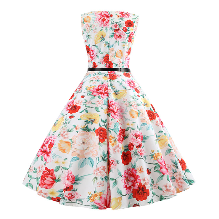 Vintage Dress for Women, Cocktail Party Dress, Vintage Sleeveless Tank Dress, A-line Cocktail Party Swing Dress, Floral Print Vintage Dress, Round Neck Vintage Day Dress, Vintage Hepburn Dress, #N20361