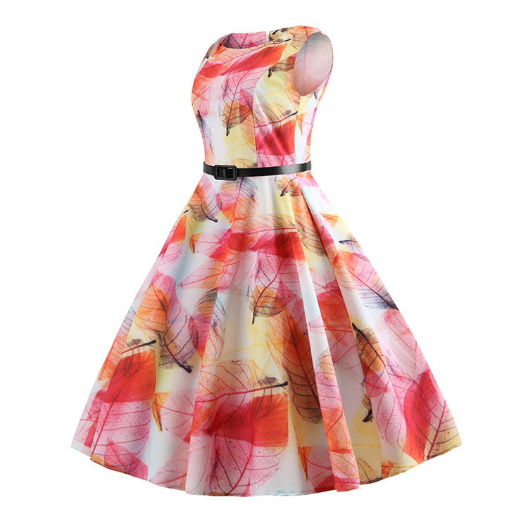 Vintage Dress for Women, Cocktail Party Dress, Vintage Sleeveless Tank Dress, A-line Cocktail Party Swing Dress, Floral Print Vintage Dress, Round Neck Vintage Day Dress, Vintage Hepburn Dress, #N20362