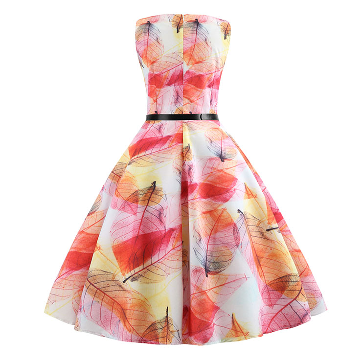 Vintage Dress for Women, Cocktail Party Dress, Vintage Sleeveless Tank Dress, A-line Cocktail Party Swing Dress, Floral Print Vintage Dress, Round Neck Vintage Day Dress, Vintage Hepburn Dress, #N20362