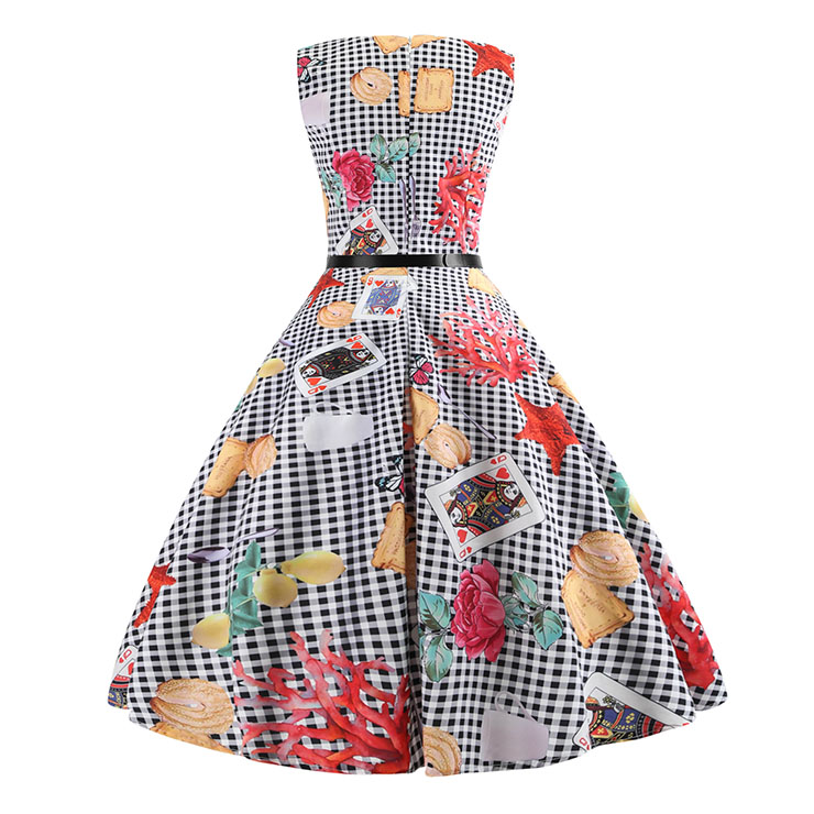 Vintage Dress for Women, Cocktail Party Dress, Vintage Sleeveless Tank Dress, A-line Cocktail Party Swing Dress, Floral Print Vintage Dress, Round Neck Vintage Day Dress, Vintage Hepburn Dress, #N20363