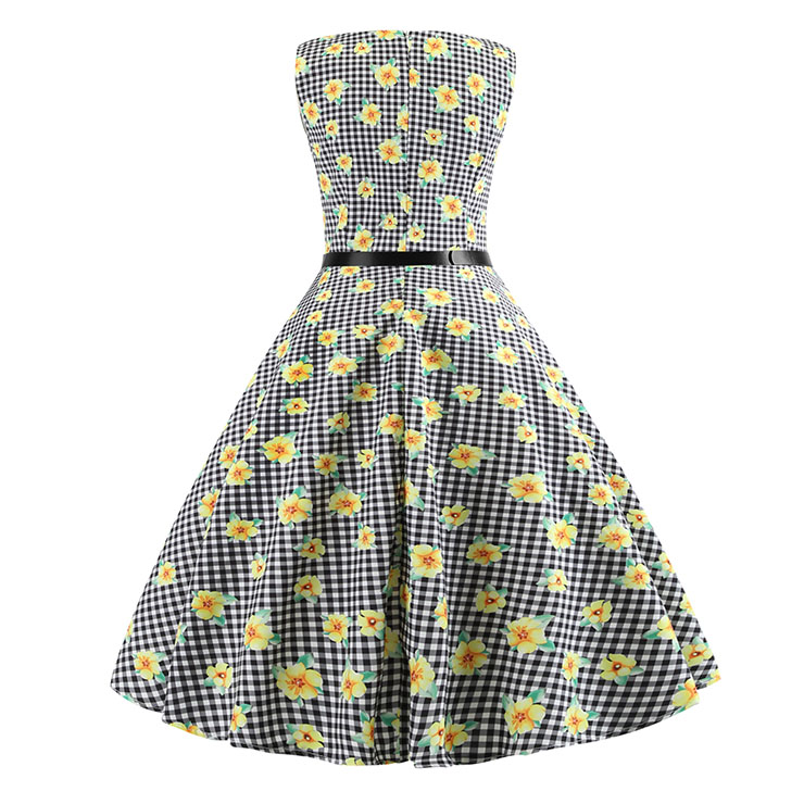 Vintage Dress for Women, Cocktail Party Dress, Vintage Sleeveless Tank Dress, A-line Cocktail Party Swing Dress, Floral Print Vintage Dress, Round Neck Vintage Day Dress, Vintage Hepburn Dress, #N20364