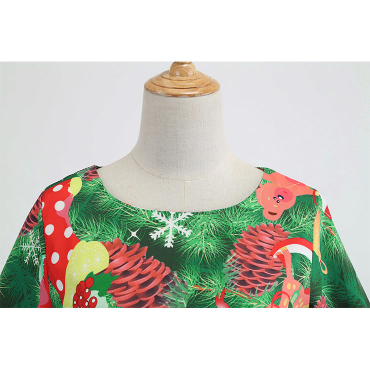 Fashion Christmas Tree Pattern Print Dresses for Women, Vintage Dresses for Women Cocktail Party, Vintage High Waist Dress, Christmas Tree Patterns Dress, Long Sleeves Swing Daily Dress, Vintage Christmas Tree Pattern Print Swing Dress, Long Sleeves Evening Dress, #N18567