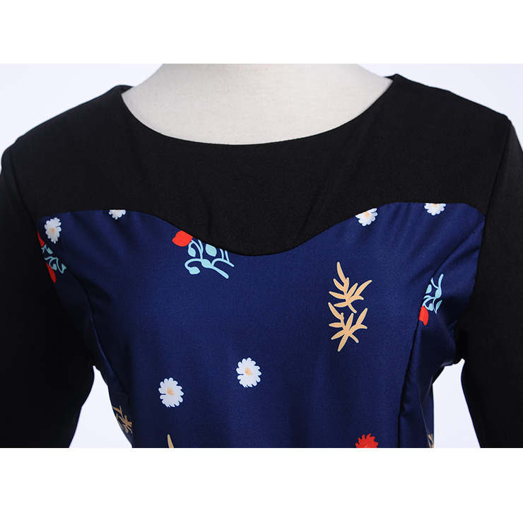 Fashion Flower Print Dresses for Women, Sexy Dresses for Women Cocktail Party, Vintage High Waist Dress, Flower Patterns Dress, Long Sleeves Swing Daily Dress, Vintage Floral Print Swing Dress, Long Sleeves Evening Dress, #N18288