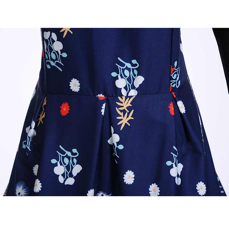Fashion Flower Print Dresses for Women, Sexy Dresses for Women Cocktail Party, Vintage High Waist Dress, Flower Patterns Dress, Long Sleeves Swing Daily Dress, Vintage Floral Print Swing Dress, Long Sleeves Evening Dress, #N18288