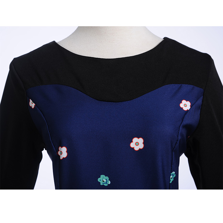 Fashion Flower Print Dresses for Women, Sexy Dresses for Women Cocktail Party, Vintage High Waist Dress, Flower Patterns Dress, Long Sleeves Swing Daily Dress, Vintage Floral Print Swing Dress, Long Sleeves Evening Dress, #N18289