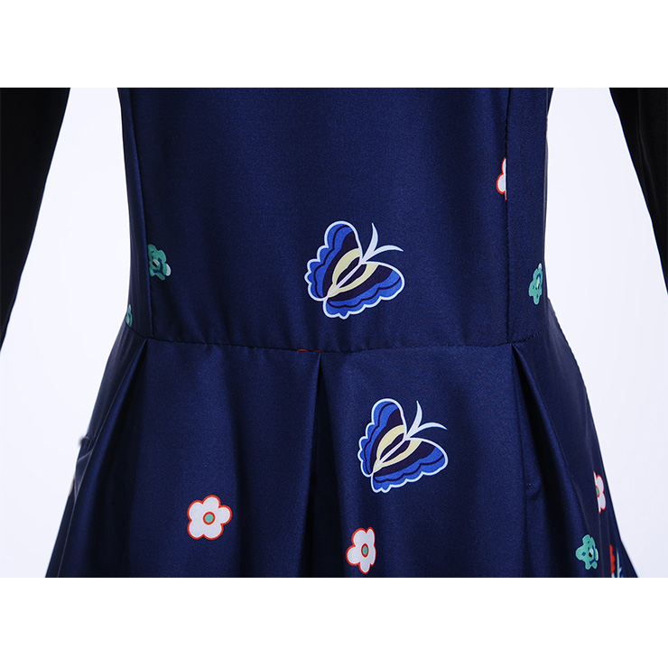 Fashion Flower Print Dresses for Women, Sexy Dresses for Women Cocktail Party, Vintage High Waist Dress, Flower Patterns Dress, Long Sleeves Swing Daily Dress, Vintage Floral Print Swing Dress, Long Sleeves Evening Dress, #N18289