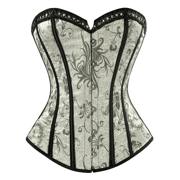 Victorian Gothic Corset for Women, Silver Jacquard Corset, Vintage Strapless Overbust Corset, Gothic Retro Overbust Corset for Women, #N16212