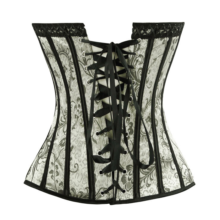 Victorian Gothic Corset for Women, Silver Jacquard Corset, Vintage Strapless Overbust Corset, Gothic Retro Overbust Corset for Women, #N16212