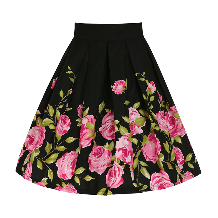 Eleagant Vintage High Waist Floral Print Casual Skater Skirt HG11813