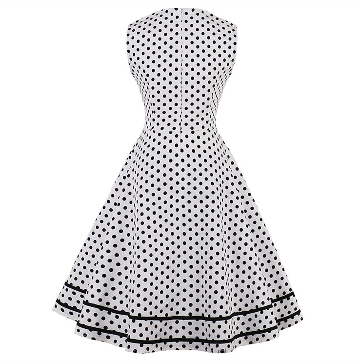 Sleeveless Dress, Sweetheart Neckline Dress, Plus Size Dress, Vintage Dress for Women, Midi Dress, Dot Print Dress, Elegant Dresses for Women, Back Zipper Dress, #N15505