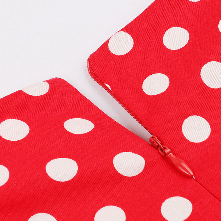 Sleeveless Dress, Sweetheart Neckline Dress, Plus Size Dress, Vintage Dress for Women, Midi Dress, Red Dot Print Dress, Elegant Dresses for Women, Back Zipper Dress Red, #N15581