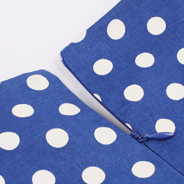 Sleeveless Dress, Sweetheart Neckline Dress, Plus Size Dress, Vintage Dress for Women, Midi Dress, Blue Dot Print Dress, Elegant Dresses for Women, Back Zipper Dress Blue, #N15582