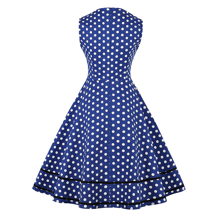 Sleeveless Dress, Sweetheart Neckline Dress, Plus Size Dress, Vintage Dress for Women, Midi Dress, Blue Dot Print Dress, Elegant Dresses for Women, Back Zipper Dress Blue, #N15582