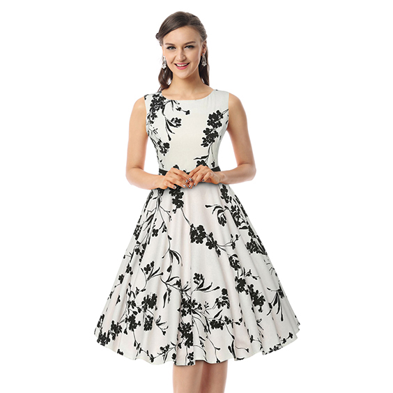 Elegant Vintage Sleeveless Floral Print Dress For Women N11389