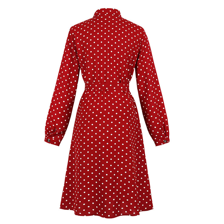 French Maiden Long Sleeve Dresses, Cute Summer Swing Dress, Retro Polka Dots Dresses for Women 1960, Vintage Turndown Collar Dresses 1950