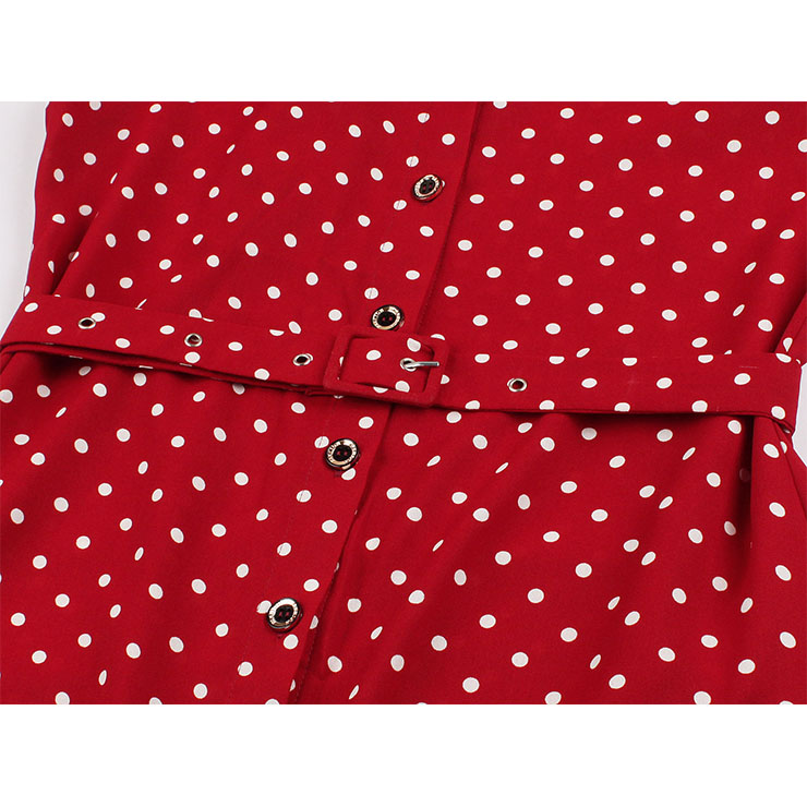 French Maiden Long Sleeve Dresses, Cute Summer Swing Dress, Retro Polka Dots Dresses for Women 1960, Vintage Turndown Collar Dresses 1950