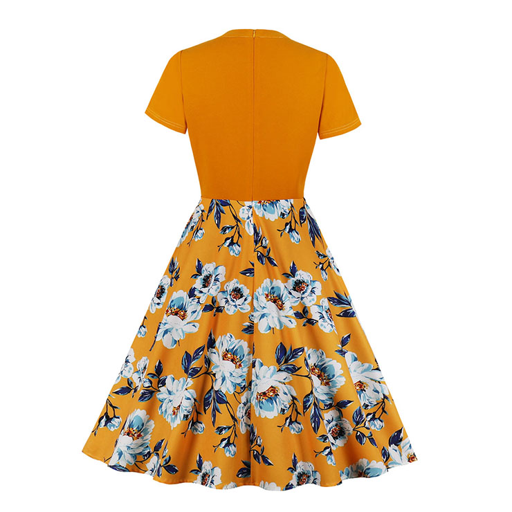 Floral Print Dresses, Cute Autumn Swing Dress, Retro Dresses for Women 1960, Vintage Dresses 1950