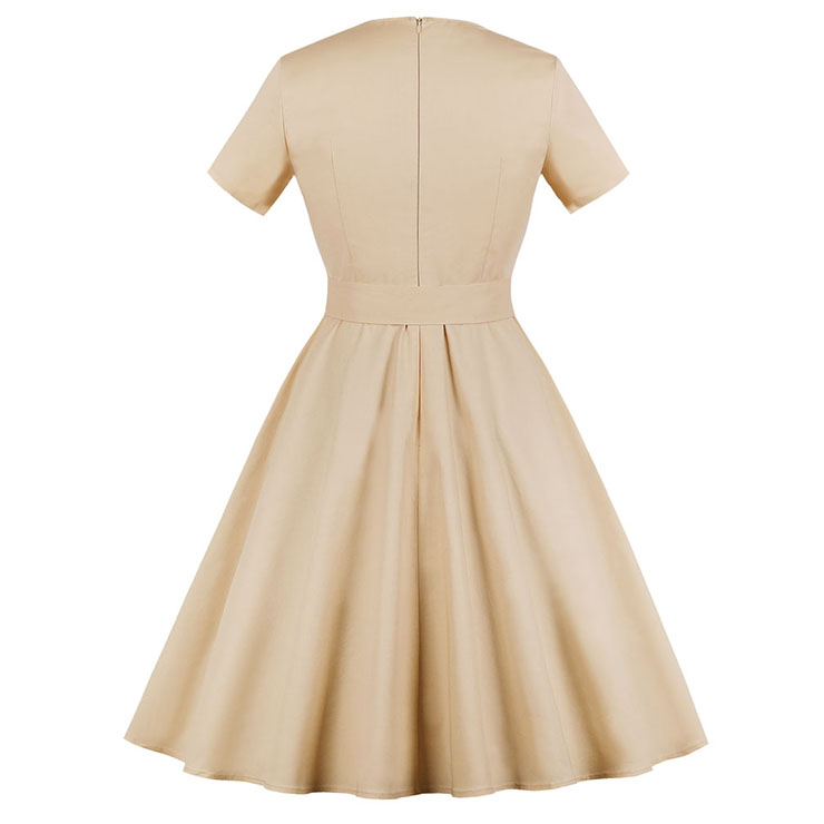 Retro Dresses for Women, Fashion Vintage Short Sleeve Dresses, Vintage Dress for Women Beige, Square Neck Pinup Vintage Dress, Cocktail Party Vintage Dress , #N17398