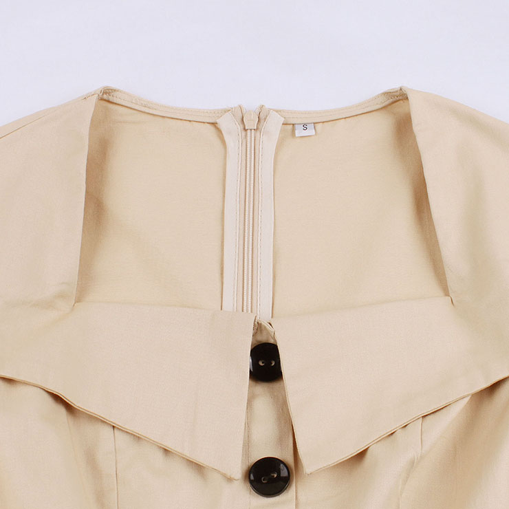 Retro Dresses for Women, Fashion Vintage Short Sleeve Dresses, Vintage Dress for Women Beige, Square Neck Pinup Vintage Dress, Cocktail Party Vintage Dress , #N17398