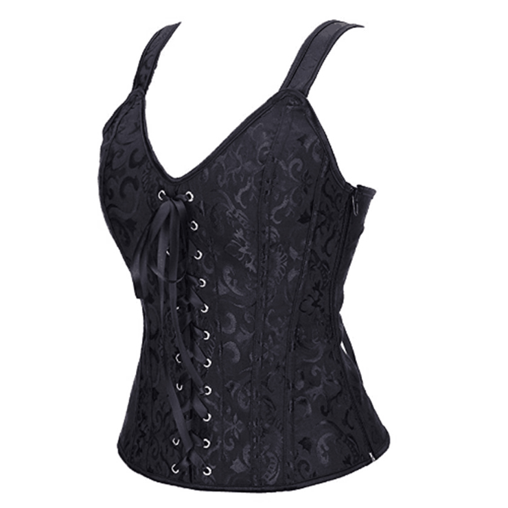 Jacquard Racerback Corset, Floral Brocade Outerwear Corset, Lace-up Strap Corset, #N18030