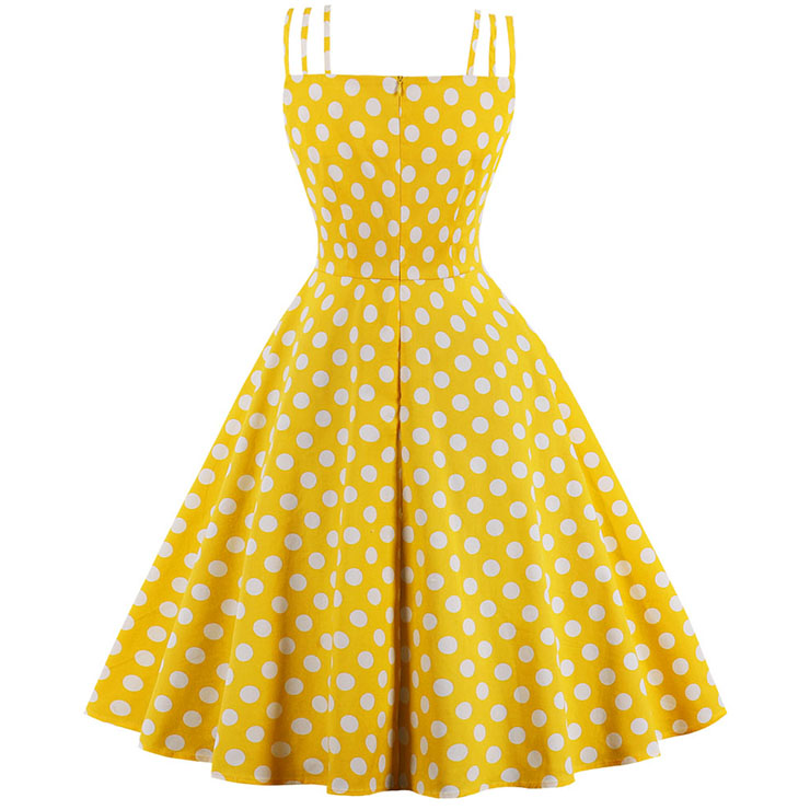 Vintage Dresses for Women, Sexy Dresses for Women Cocktail Party, Casual Vintage Polka Dot Printed Dress, Strappy Swing Daily Dress, Women