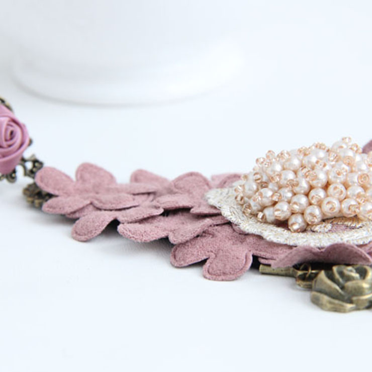 Victorian Vintage Style Bracelet, Vintage Bracelet for Women, Vintage Style Beige Embroidery Bracelet, Cheap Wristband, Victorian Style Bead Bracelet, Fashion Embroidery Bracelet with Ring, #J17922