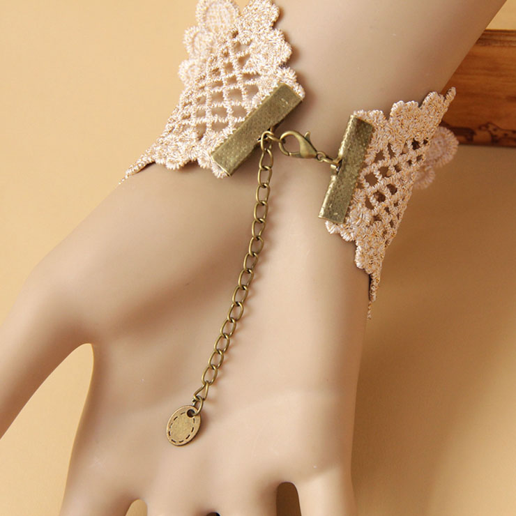 Victorian Vintage Style Bracelet, Vintage Bracelet for Women, Vintage Style Beige Embroidery Bracelet, Cheap Wristband, Victorian Style Gem Bracelet, Fashion Pearl Bracelet with Ring, #J18003
