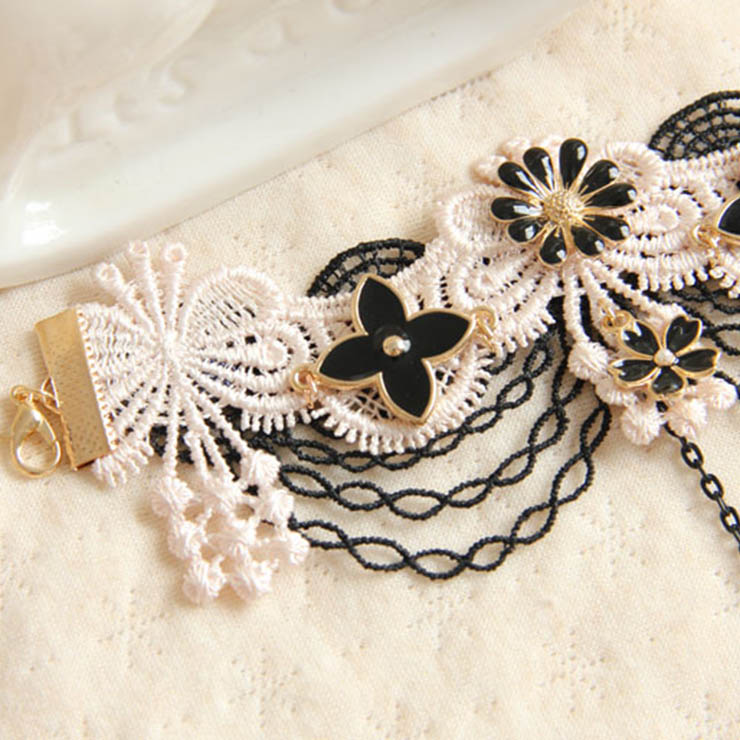 Victorian Vintage Style Bracelet, Vintage Bracelet for Women, Vintage Style White Lace Bracelet, Cheap Wristband, Victorian Flower Bracelet, Fashion Bride Bracelet with Ring, #J17841