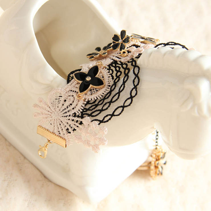 Victorian Vintage Style Bracelet, Vintage Bracelet for Women, Vintage Style White Lace Bracelet, Cheap Wristband, Victorian Flower Bracelet, Fashion Bride Bracelet with Ring, #J17841