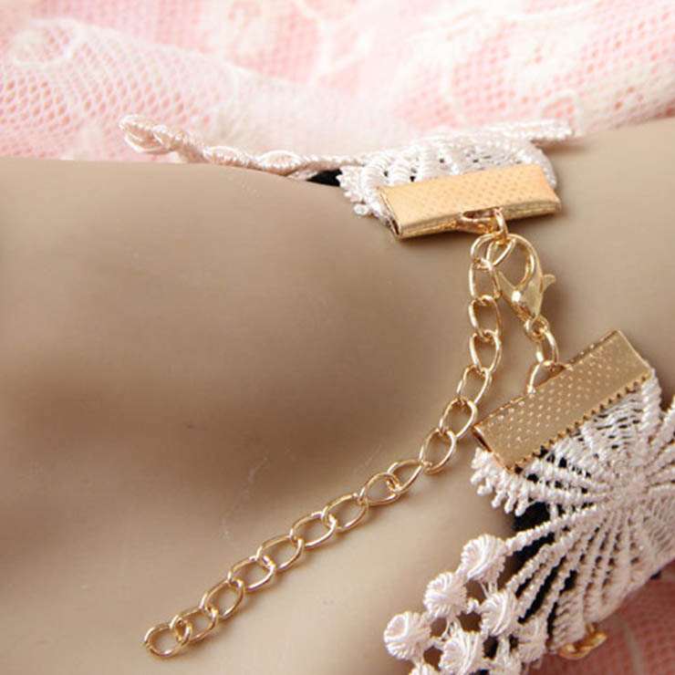 Victorian Vintage Style Bracelet, Vintage Bracelet for Women, Vintage Style White Lace Bracelet, Cheap Wristband, Victorian Flower Bracelet, Fashion Bride Bracelet with Ring, #J17841