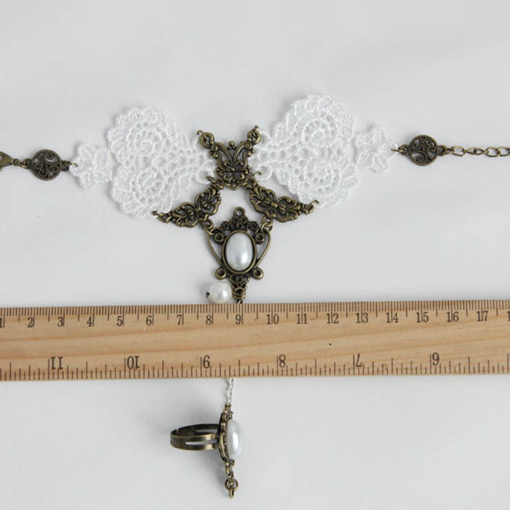 Victorian Vintage Style Bracelet, Vintage Bracelet for Women, Vintage Style Beige Embroidery Bracelet, Cheap Pearl Wristband, Victorian Bride Pearl Bracelet, Fashion Bride Bracelet with Ring, #J17915