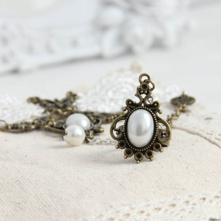 Victorian Vintage Style Bracelet, Vintage Bracelet for Women, Vintage Style Beige Embroidery Bracelet, Cheap Pearl Wristband, Victorian Bride Pearl Bracelet, Fashion Bride Bracelet with Ring, #J17915