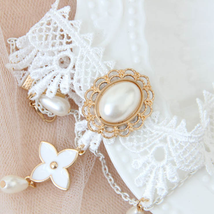 Victorian Vintage Style Bracelet, Vintage Bracelet for Women, Vintage Style White Lace Bracelet, Cheap Wristband, Victorian Bride Bracelet, Fashion Bride Bracelet with Ring, #J17816