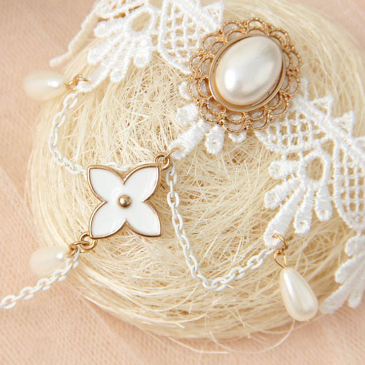 Victorian Vintage Style Bracelet, Vintage Bracelet for Women, Vintage Style White Lace Bracelet, Cheap Wristband, Victorian Bride Bracelet, Fashion Bride Bracelet with Ring, #J17816