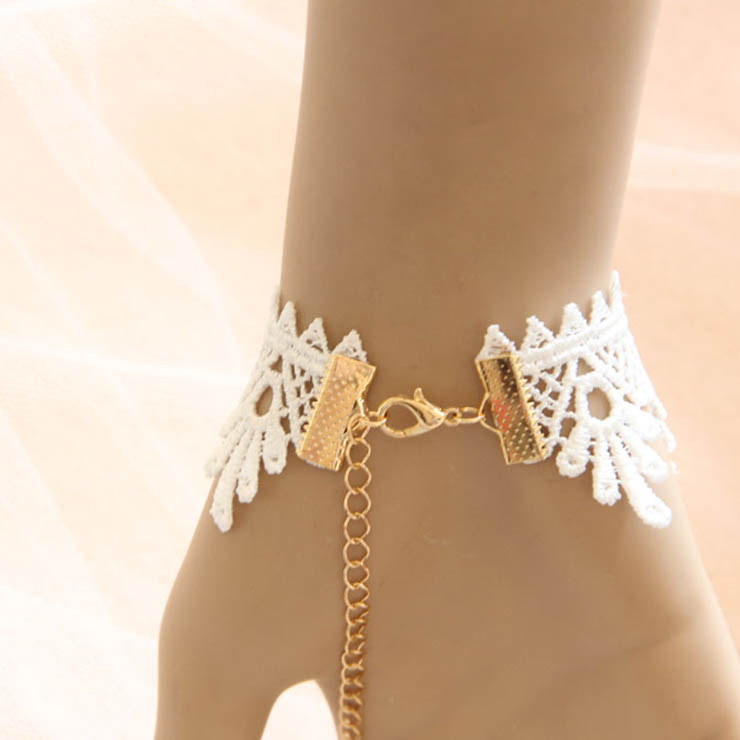 Victorian Vintage Style Bracelet, Vintage Bracelet for Women, Vintage Style White Lace Bracelet, Cheap Wristband, Victorian Bride Bracelet, Fashion Bride Bracelet with Ring, #J17816