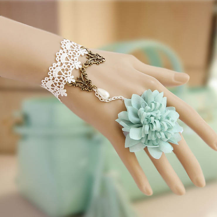 Victorian Vintage Style Bracelet, Vintage Bracelet for Women, Vintage Style White Lace Bracelet, Cheap Wristband, Victorian Bride Bracelet, Fashion Bride Bracelet with Ring, #J17817