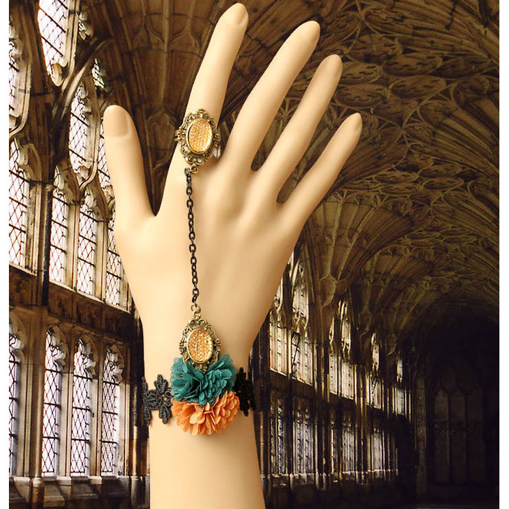 Victorian Vintage Style Bracelet, Vintage Bracelet for Women, Vintage Style Lace Bracelet, Cheap Wristband, Victorian Flower Bracelet, Fashion Flower Bracelet with Ring, #J17815