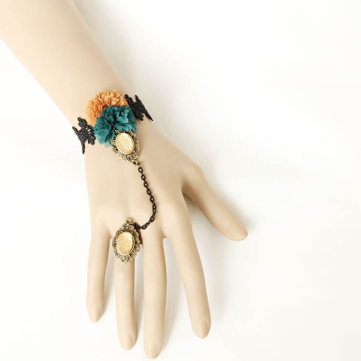 Victorian Vintage Style Bracelet, Vintage Bracelet for Women, Vintage Style Lace Bracelet, Cheap Wristband, Victorian Flower Bracelet, Fashion Flower Bracelet with Ring, #J17815