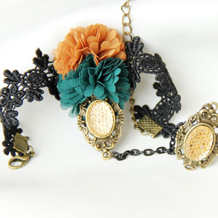 Victorian Vintage Style Bracelet, Vintage Bracelet for Women, Vintage Style Lace Bracelet, Cheap Wristband, Victorian Flower Bracelet, Fashion Flower Bracelet with Ring, #J17815