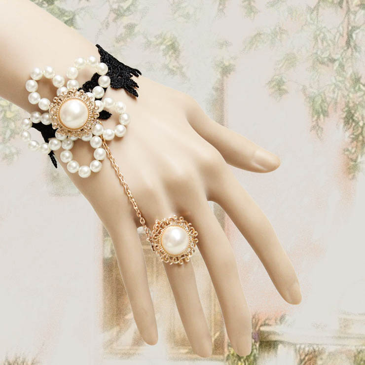 Victorian Vintage Style Bracelet, Vintage Bracelet for Women, Vintage Style Lace Bracelet, Cheap Wristband, Victorian Pearl Bracelet, Fashion Pearl Bracelet with Ring, #J17812