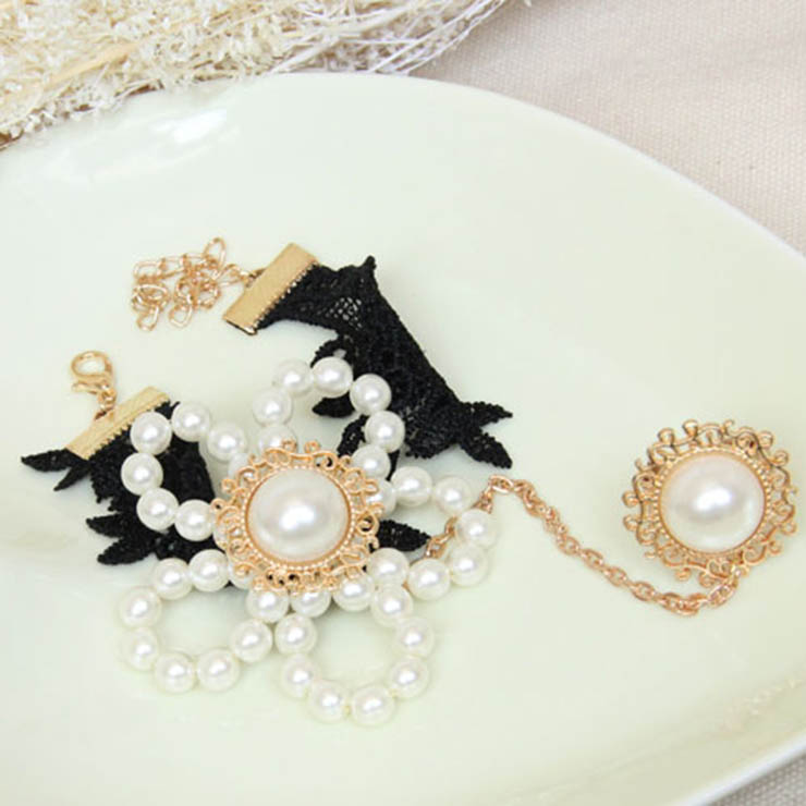 Victorian Vintage Style Bracelet, Vintage Bracelet for Women, Vintage Style Lace Bracelet, Cheap Wristband, Victorian Pearl Bracelet, Fashion Pearl Bracelet with Ring, #J17812
