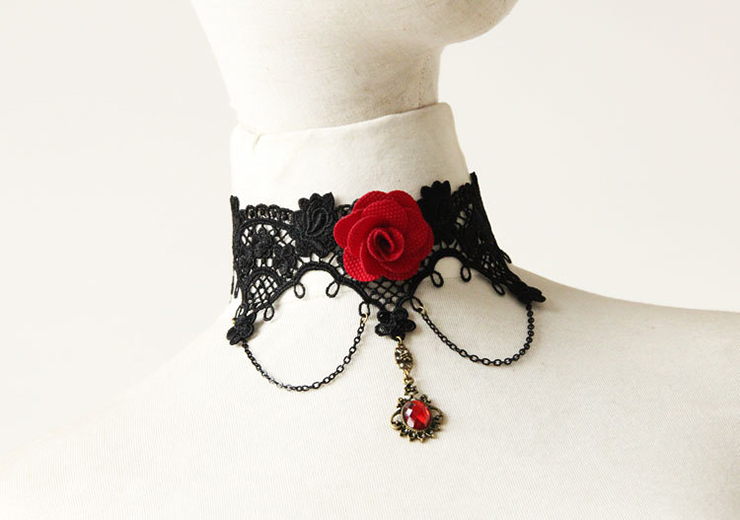 Vintage Style Necklace, New Gothic Necklace, Beaded Necklace, Lace Necklace, Cheap Punk Chocker, Victorian Necklace, #J12013