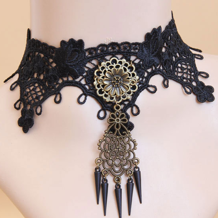 Retro Gothic Lace Metal Flower Chocker J12031