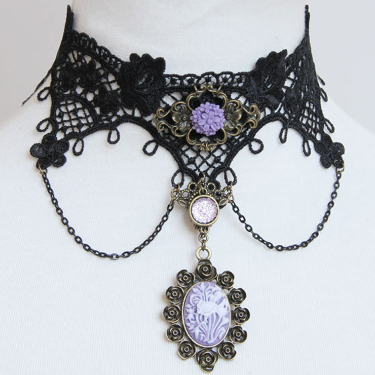 Lolita Black Rose Lace Cameo Choker Necklace J12032