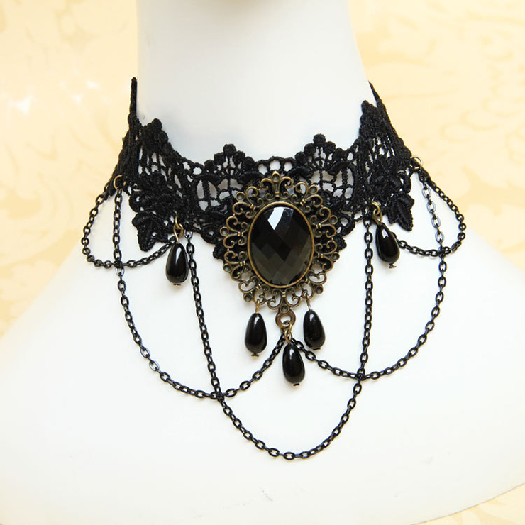 Vintage Style Necklace, New Gothic Necklace, Beaded Necklace, Lace Necklace, Cheap Punk Chocker, Victorian Necklace, #J12035