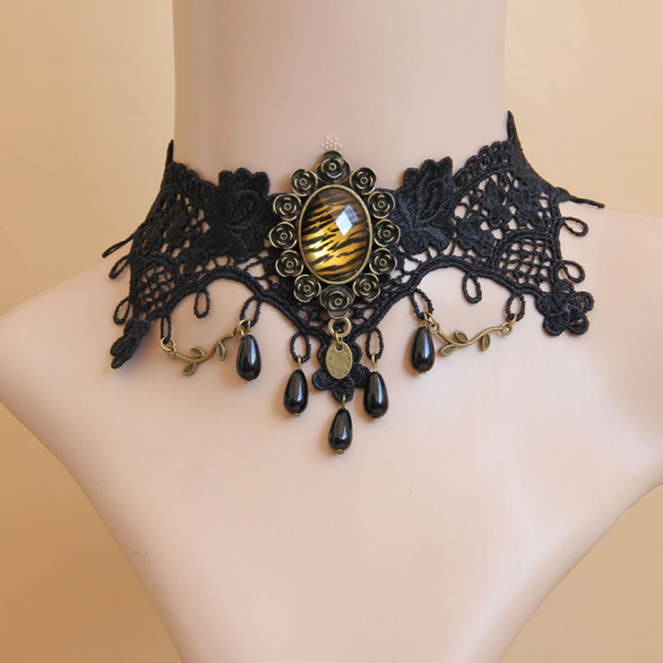 Vintage Style Necklace, New Gothic Necklace, Beaded Necklace, Lace Necklace, Cheap Punk Chocker, Victorian Necklace, #J12036